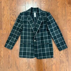 Vintage 80s 90s wool blazer black grey plaid oversized Dark Academia Prep